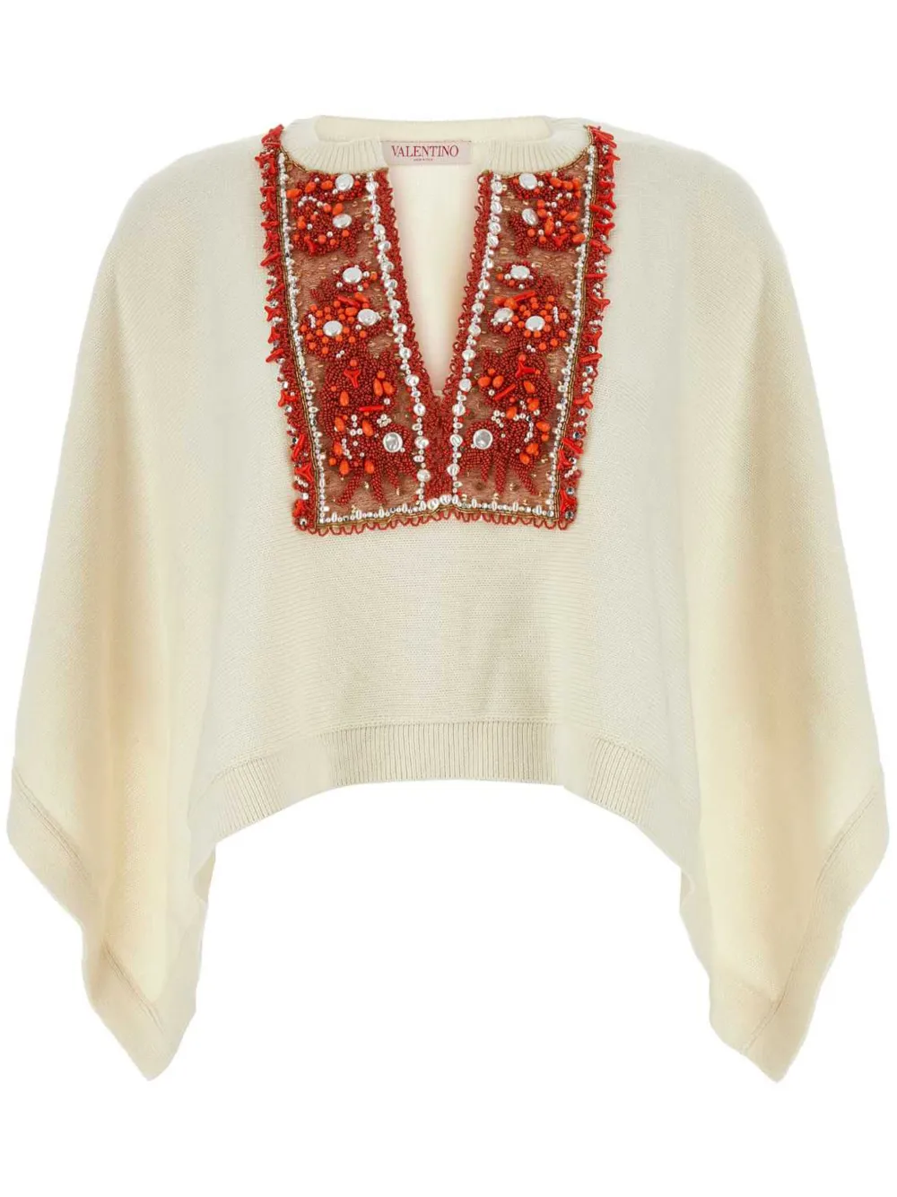 Valentino Garavani Zijden poncho verfraaid met kralen Beige