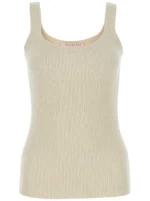 Tシャツ・カットソー VALENTINO GARAVANI Sand Silk Tank Top Valentino Garavani Cotton T-Shirt with Metallic V Detail