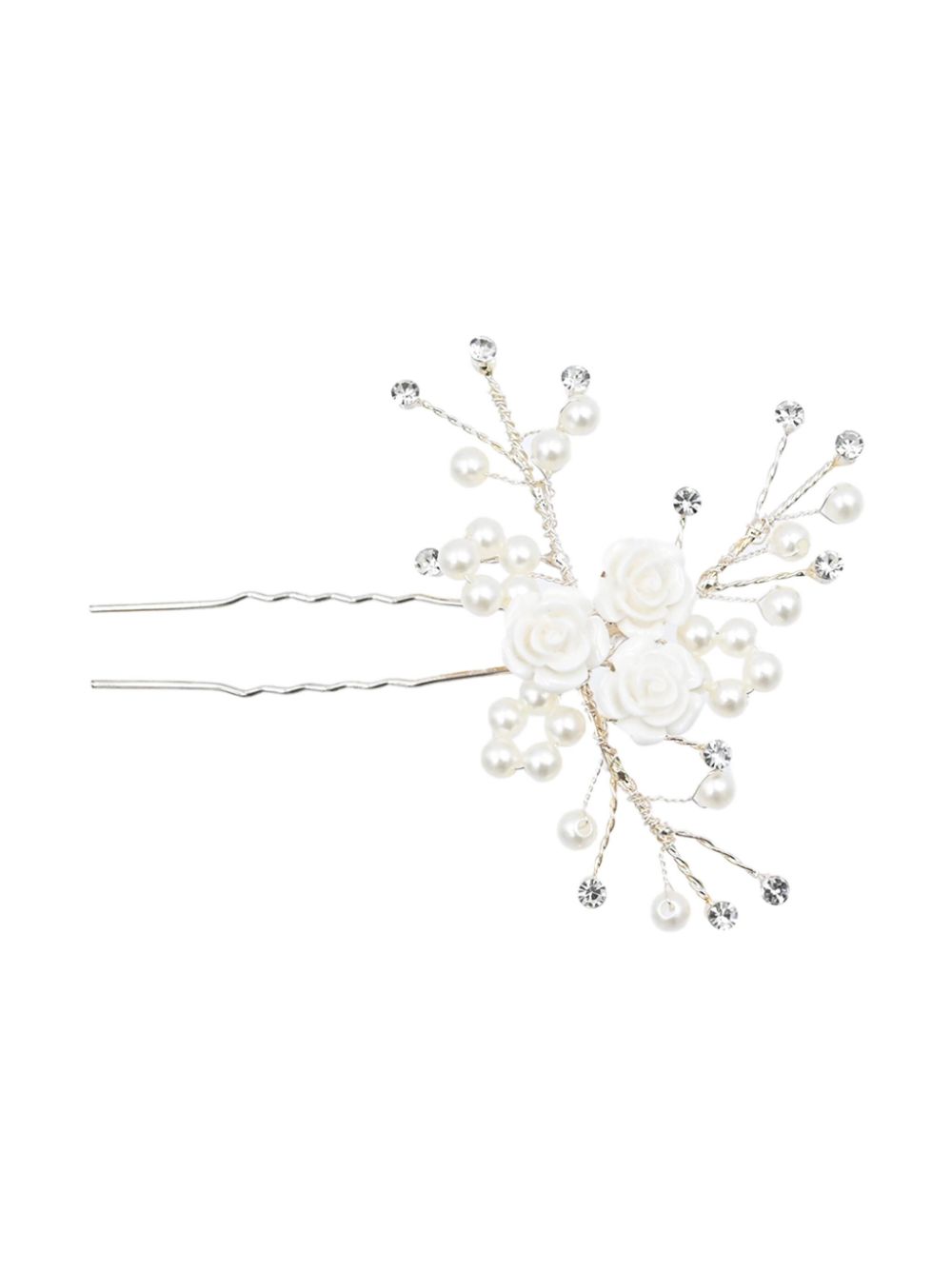 Tulleen Blooming Pearl Rose hair pin - Silver