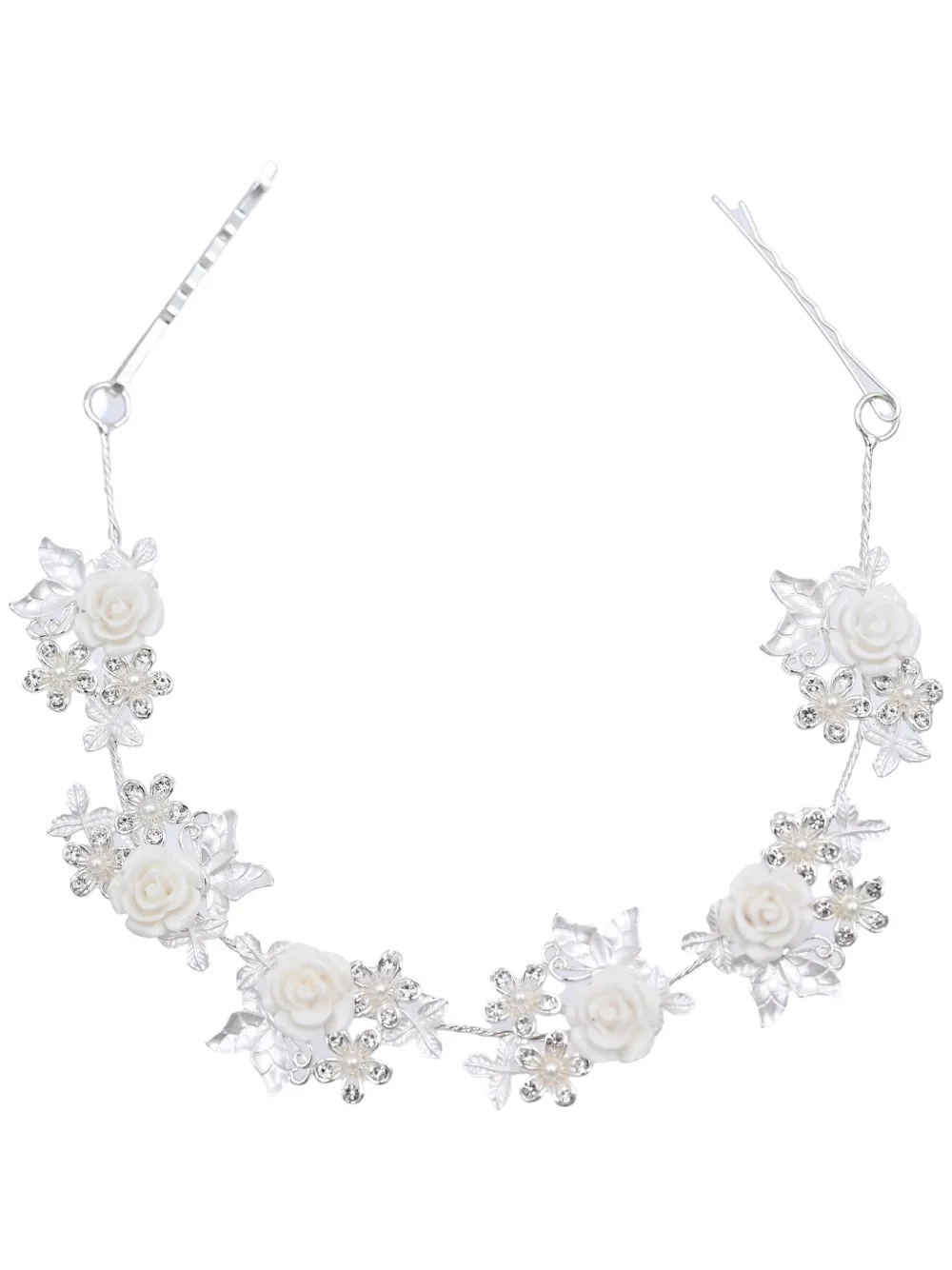 Tulleen Crystal White Floral Garland Hair Vine In Silver