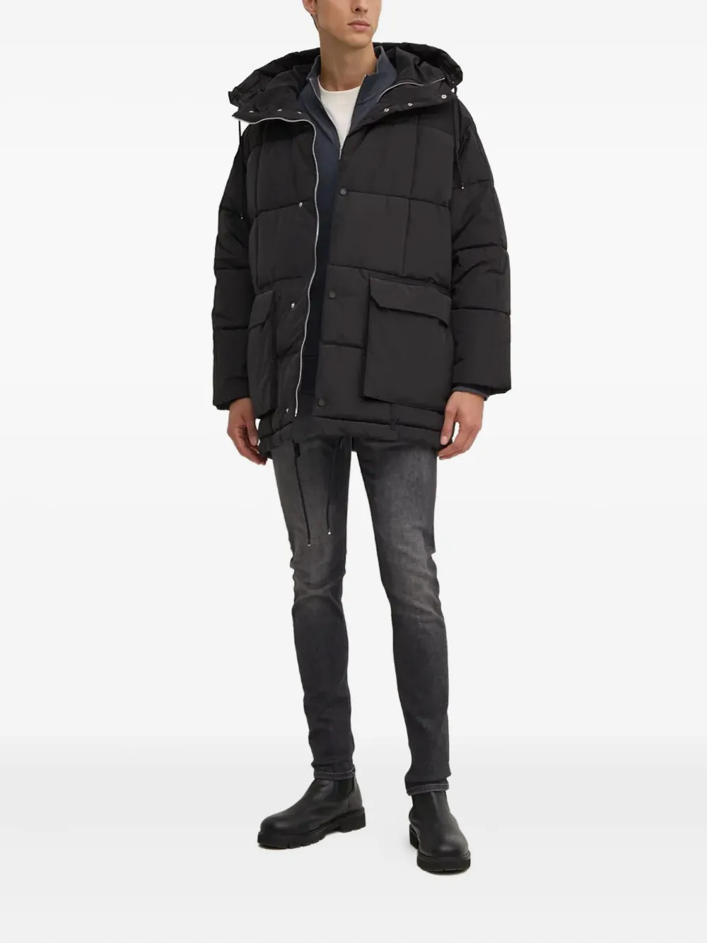 Armani Exchange Hooded Quilted Jacket In Black