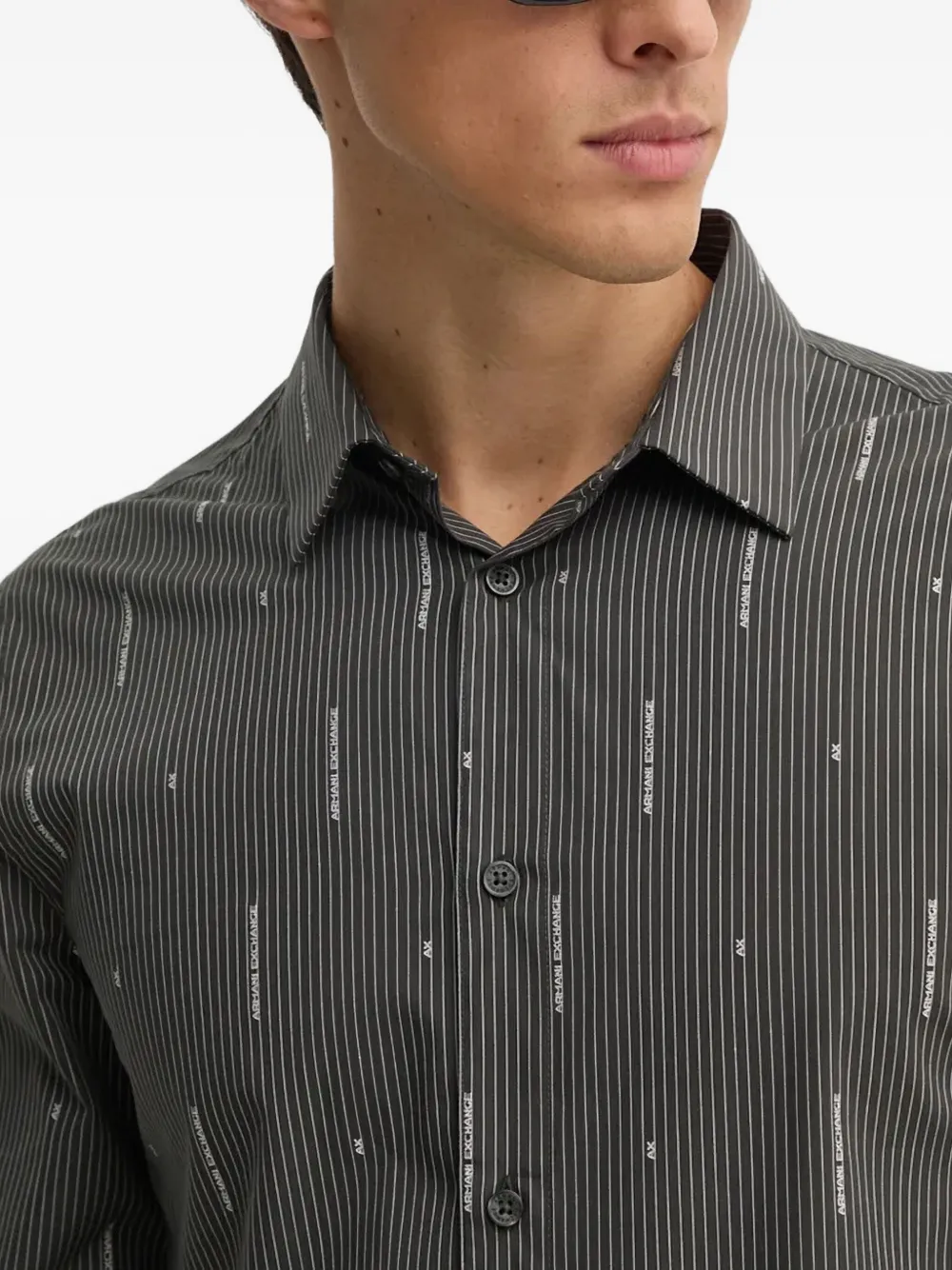 Armani Exchange Striped Buttoned Shirt In Gray