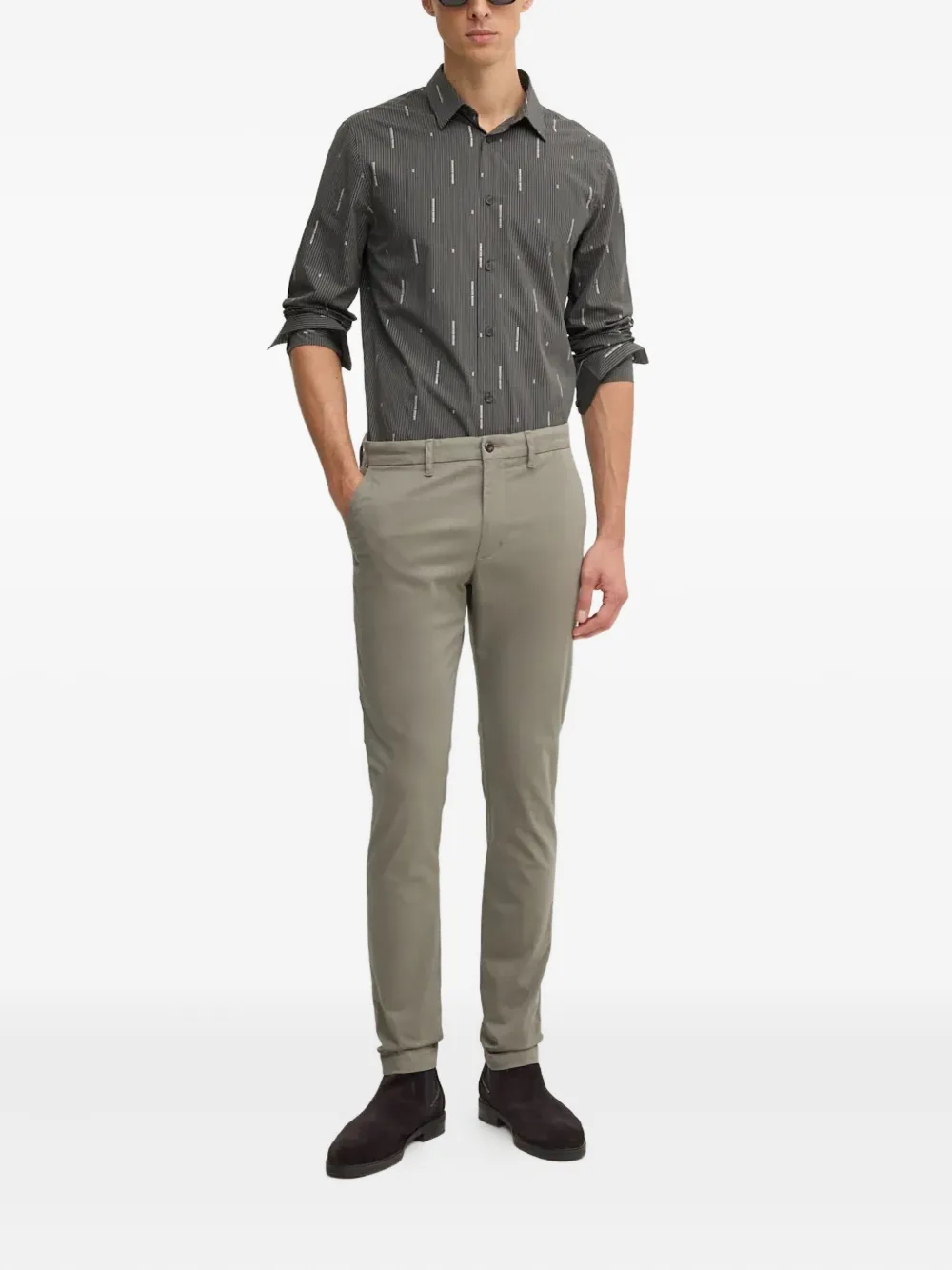 Armani Exchange Striped Buttoned Shirt In Gray