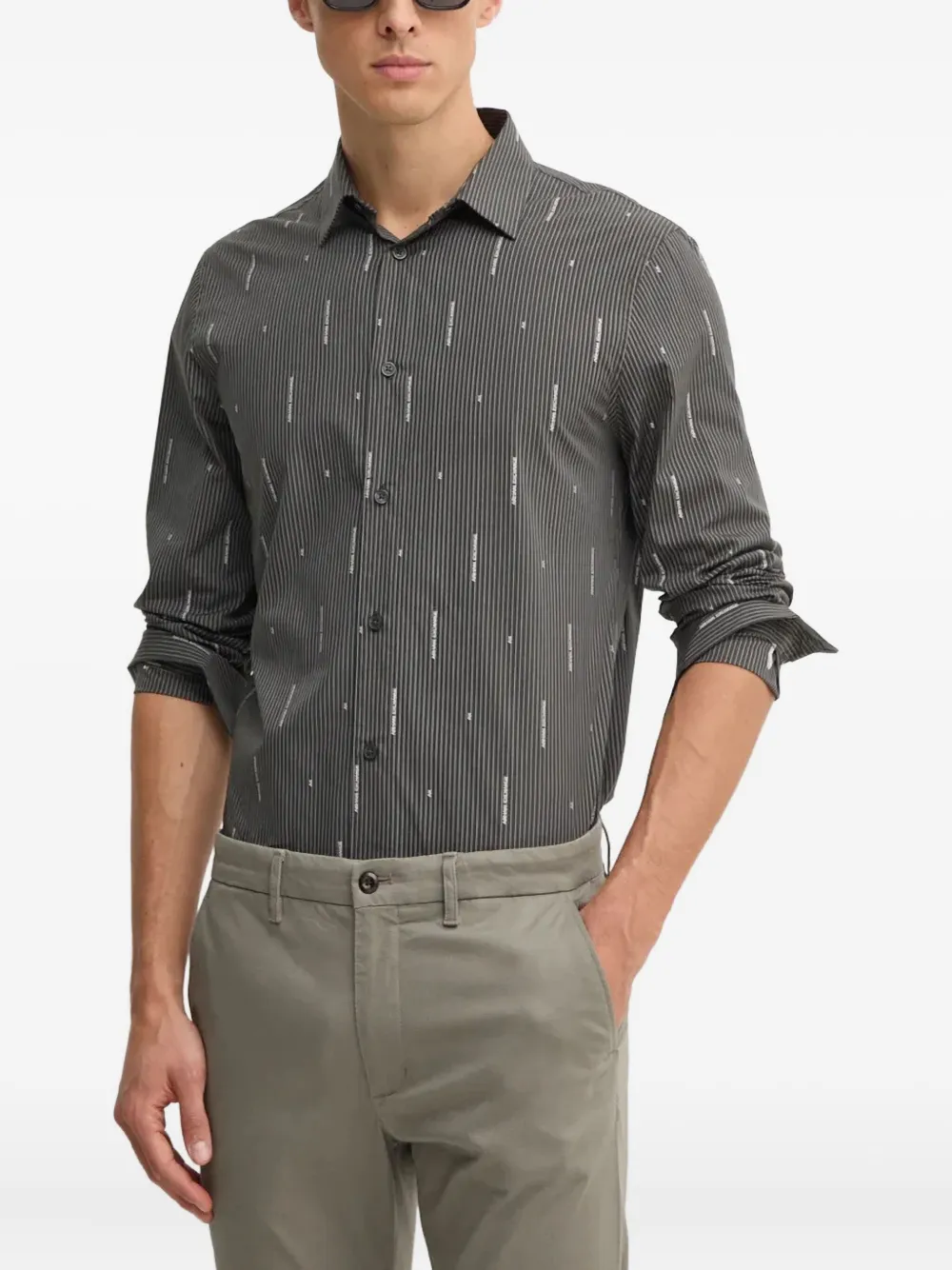 Armani Exchange striped buttoned shirt | Grey | Image 1