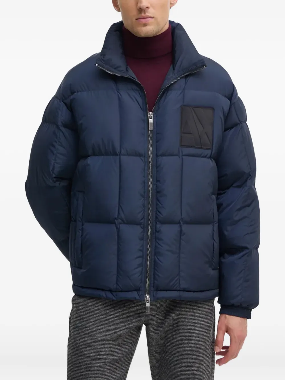 Armani Exchange Padded Logo-patch Jacket In Blue