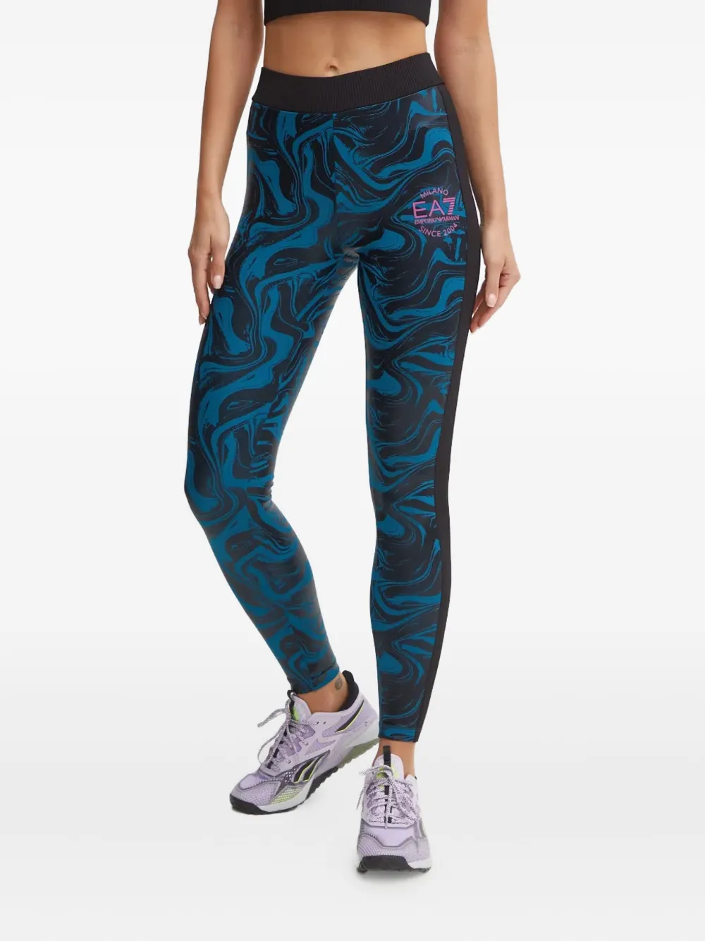 Ea7 Emporio Armani abstract-print leggings - Blu
