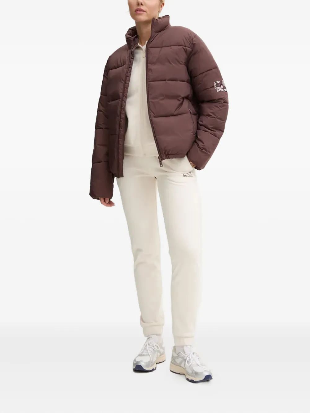 Ea7 Zip-up Puffer Jacket In Brown