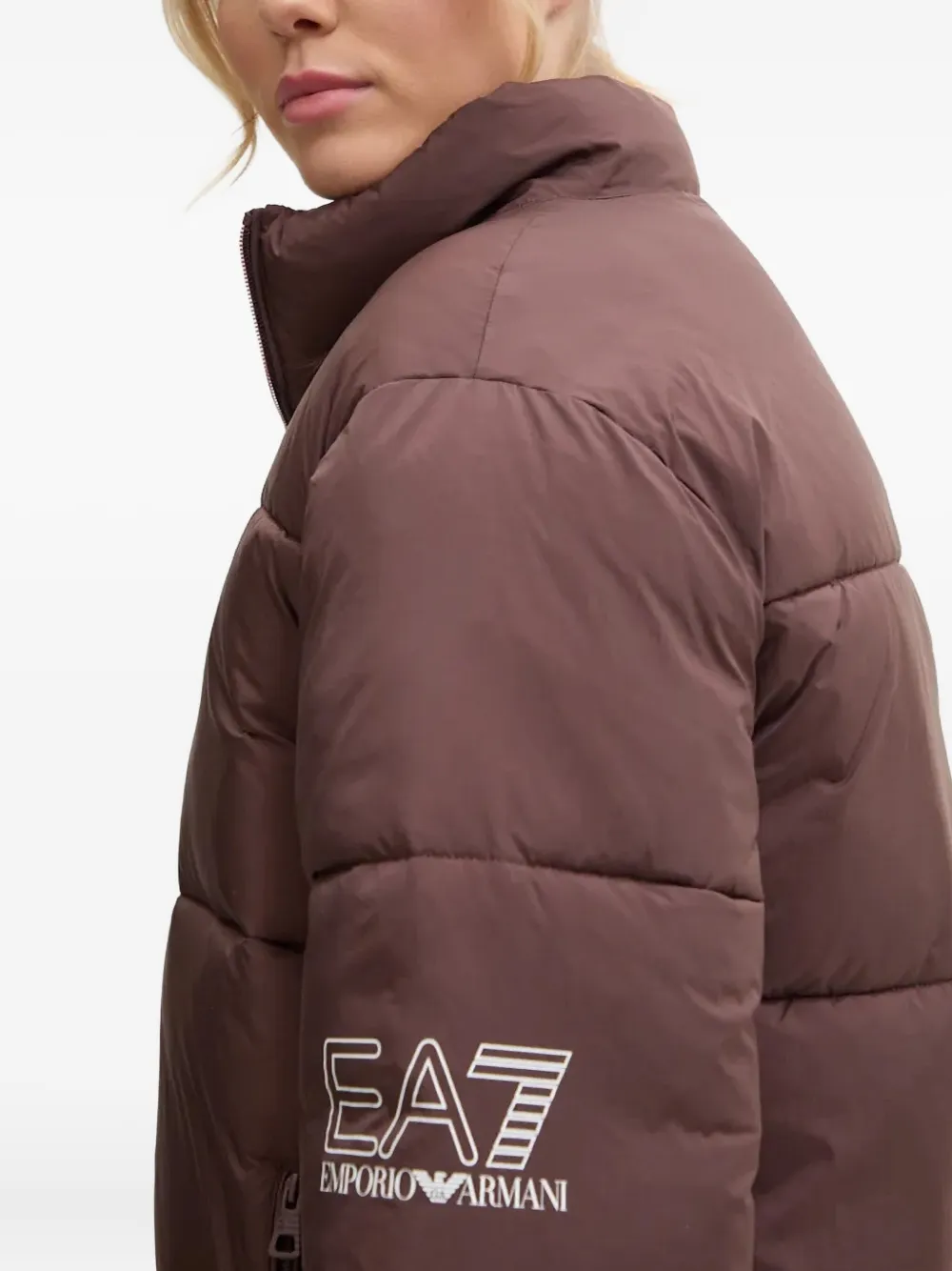 Ea7 Zip-up Puffer Jacket In Brown