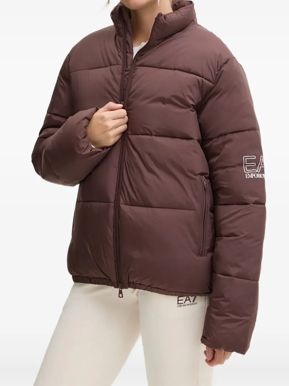 Ea7 Zip-up Puffer Jacket In Brown