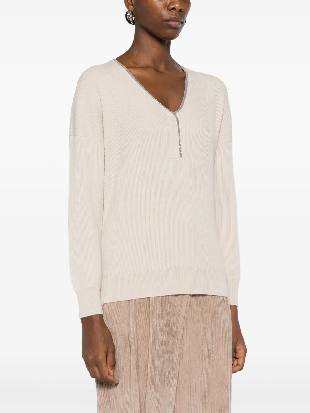Brunello Cucinelli Kasjmier trui met Engelse print Beige