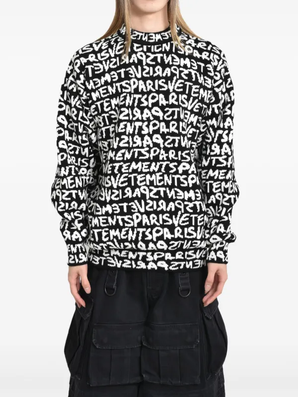 VETEMENTS ロゴインターシャ セーター | ブラック | FARFETCH JP