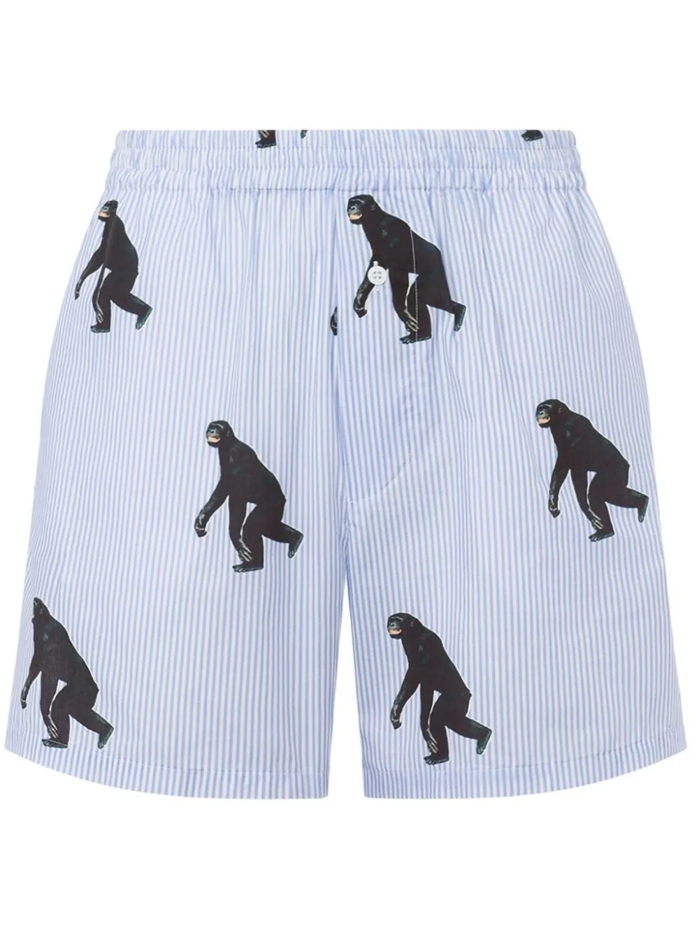Moschino Striped Poplin Bermuda Allover Chimpanzee In Blue