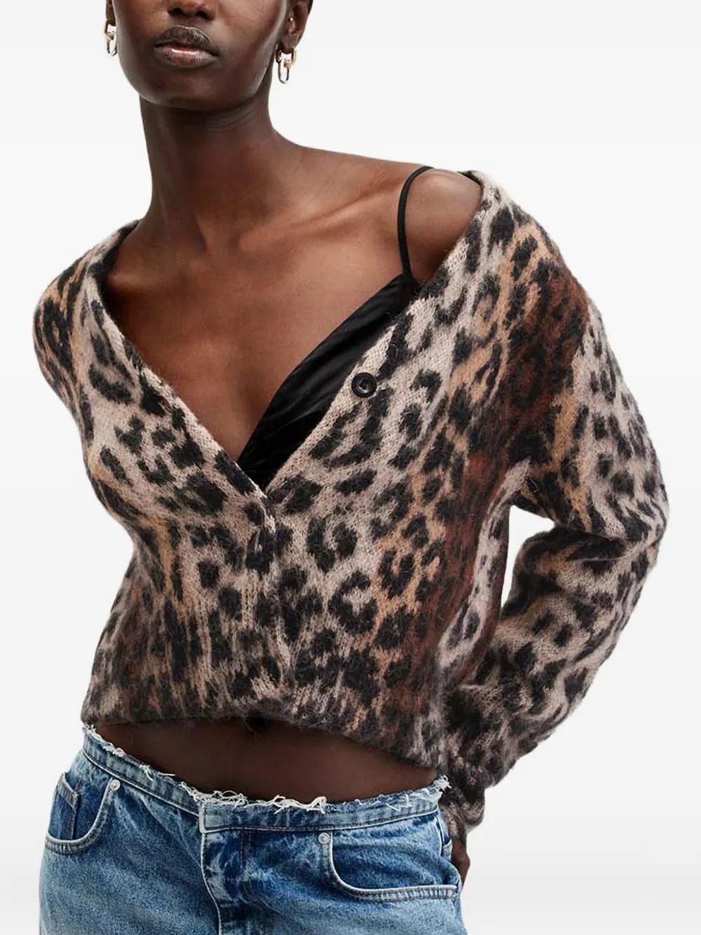 Allsaints Wick Lex Leopard-print Cardigan In Brown