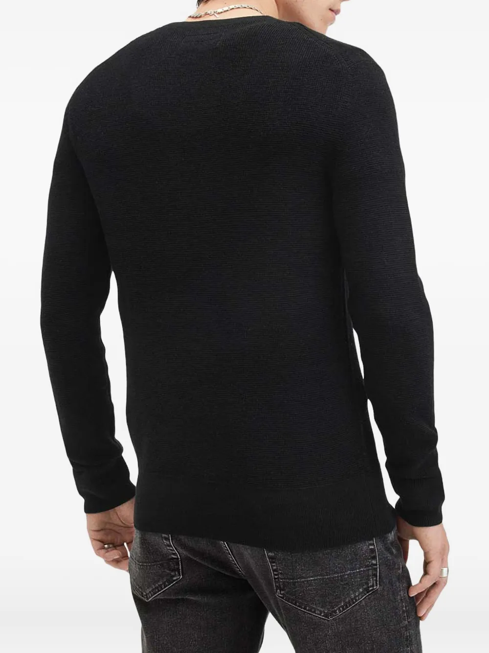 Allsaints Mens Cinder Black Aspen Logo-embroidered Organic-cotton And Wool-blend Jumper In Black