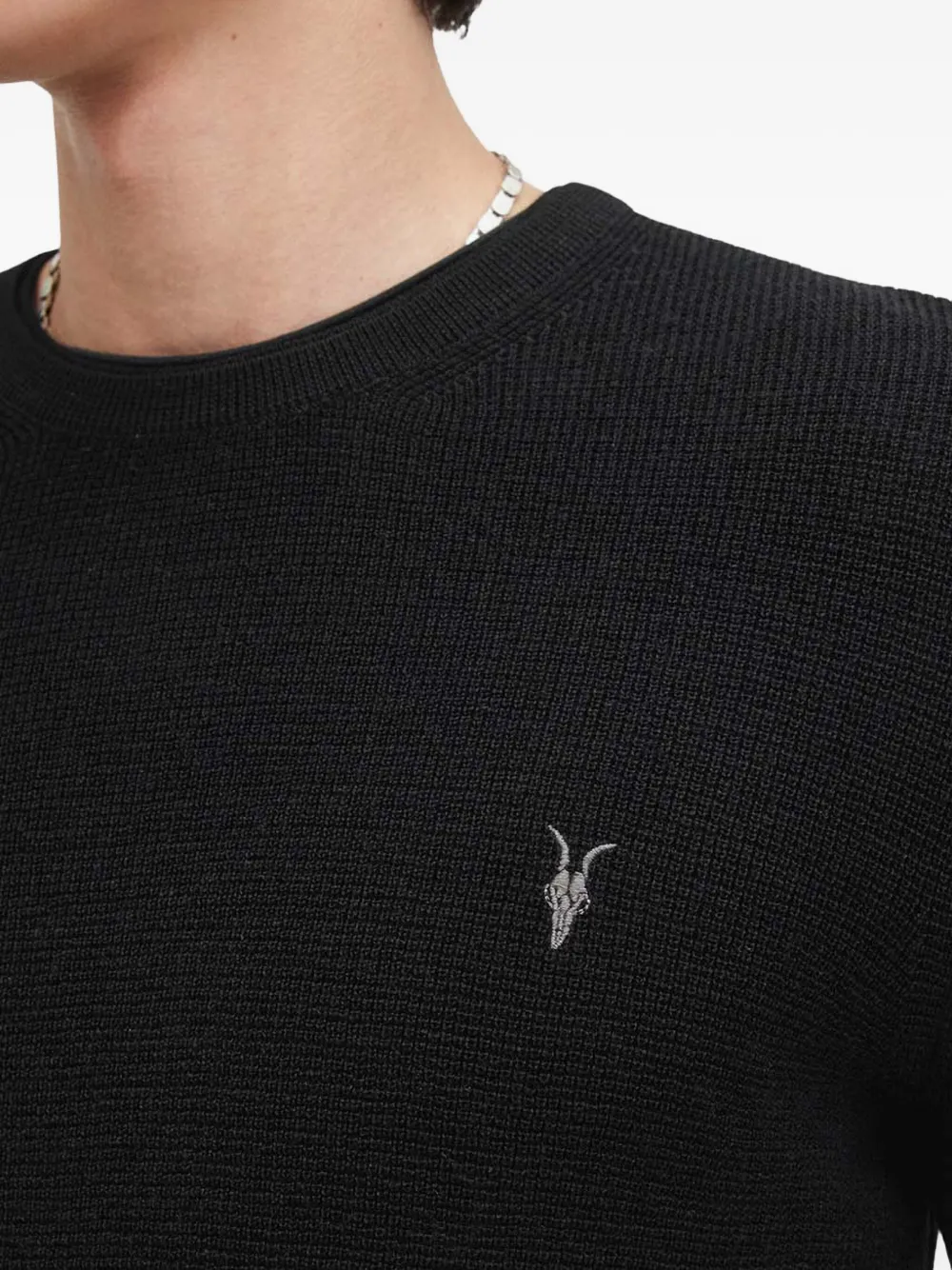 Allsaints Mens Cinder Black Aspen Logo-embroidered Organic-cotton And Wool-blend Jumper In Black
