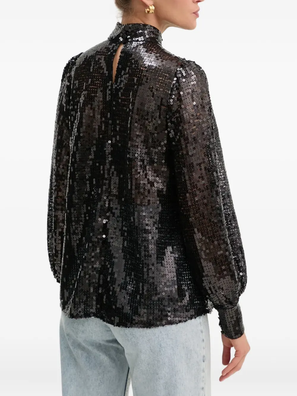Allsaints Whitney Sequin High-neck Blouse In Black