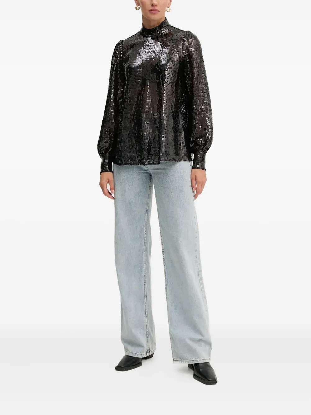 AllSaints Whitney sequin high-neck blouse - Zwart