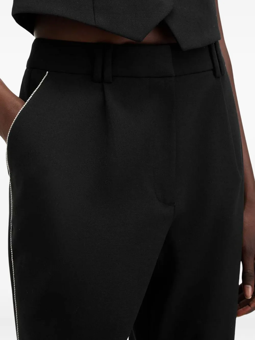 Allsaints Atlas Krys Crystal Stripe Pleated Ankle Pants In Black