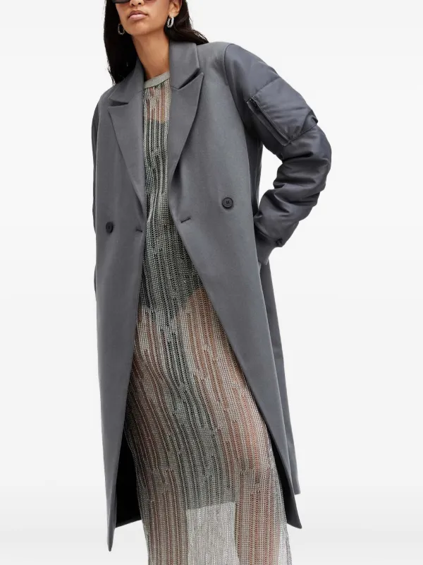 AllSaints Paulah bomber-sleeve double-breasted Coat | Grey | FARFETCH