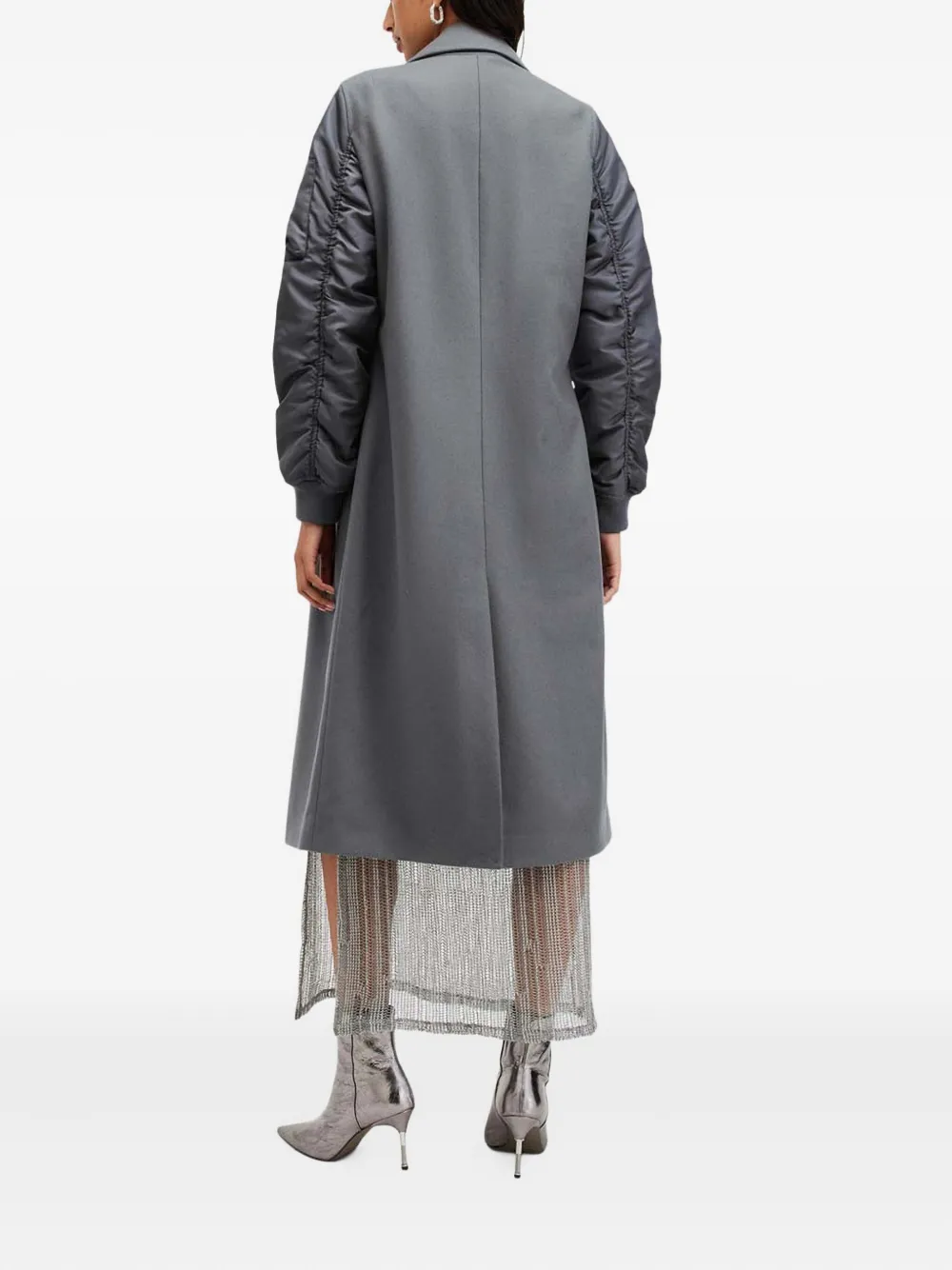 AllSaints Paulah jas met dubbele rij knopen en bombermouwen Grijs