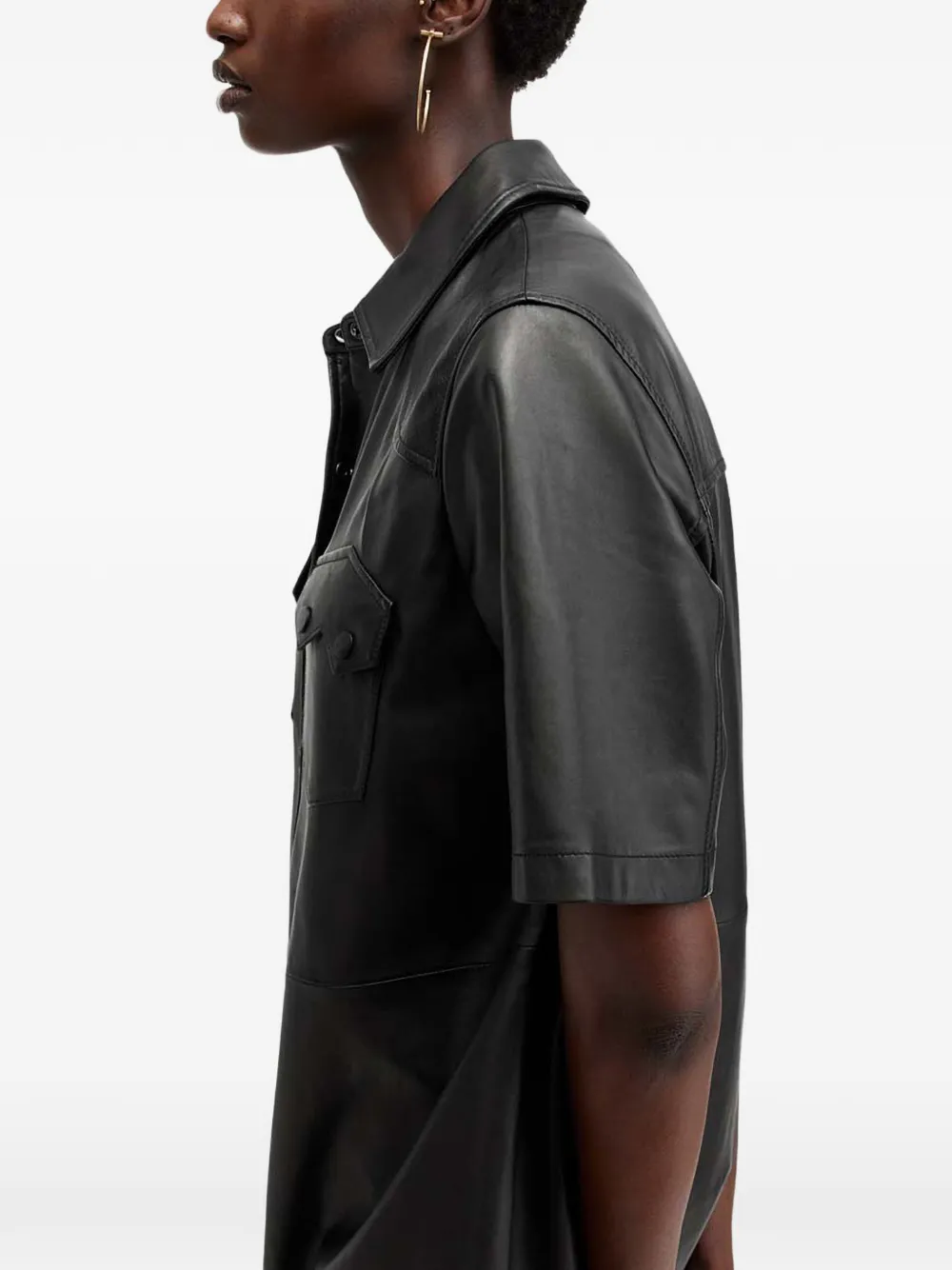 AllSaints Rock leren mini-jurk met korte mouwen Zwart
