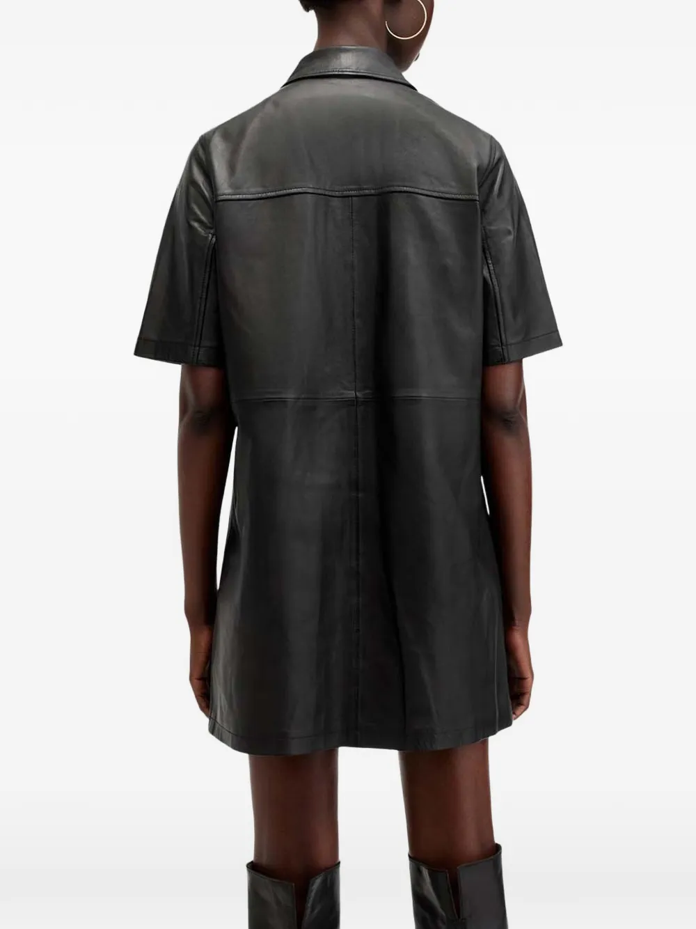 AllSaints Rock leren mini-jurk met korte mouwen Zwart
