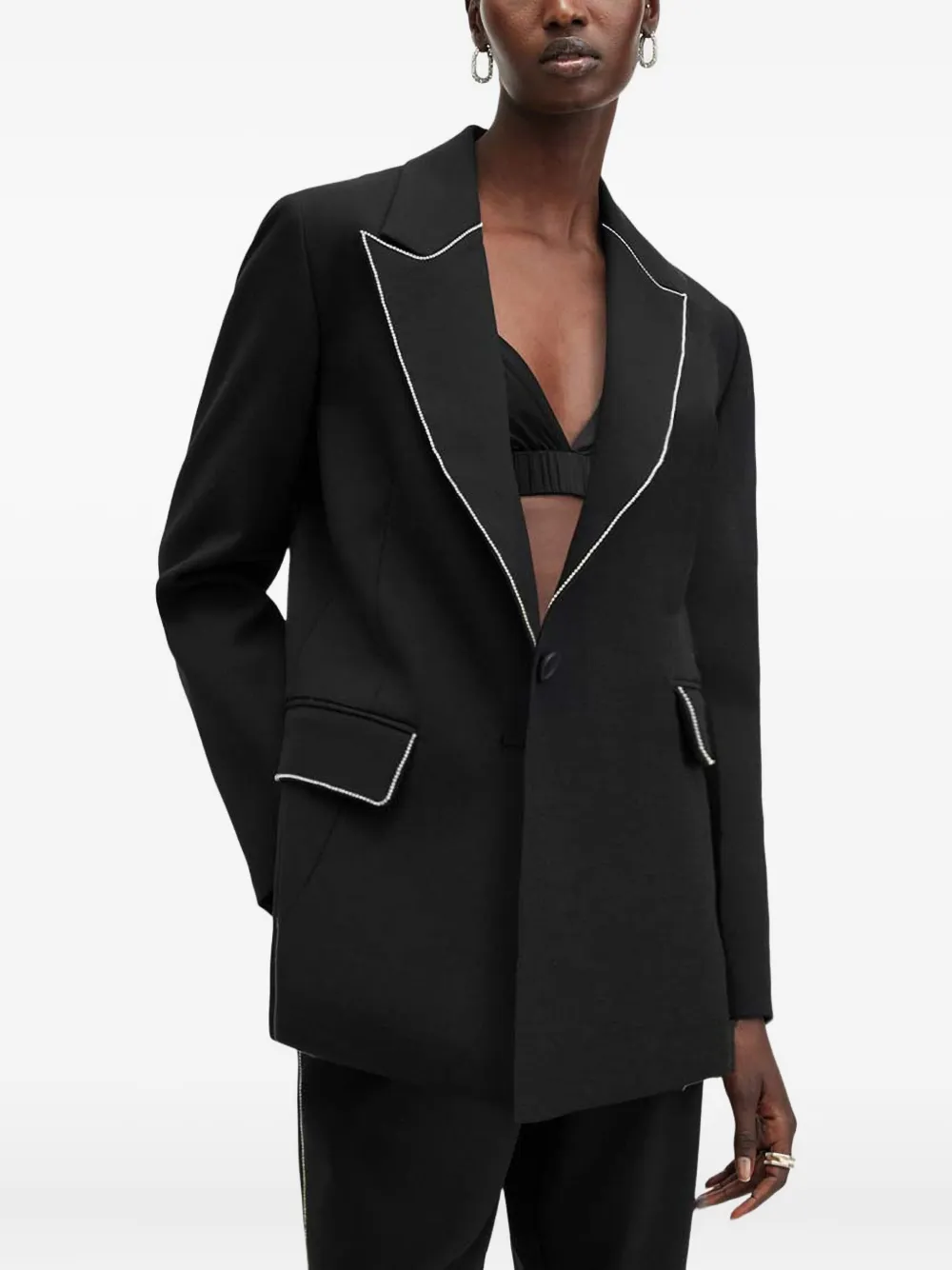 Allsaints Atlas Krys Crystal-trimmed Blazer In Black