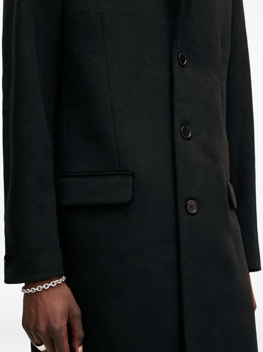 Allsaints Hal Button-fastening Coat In Black