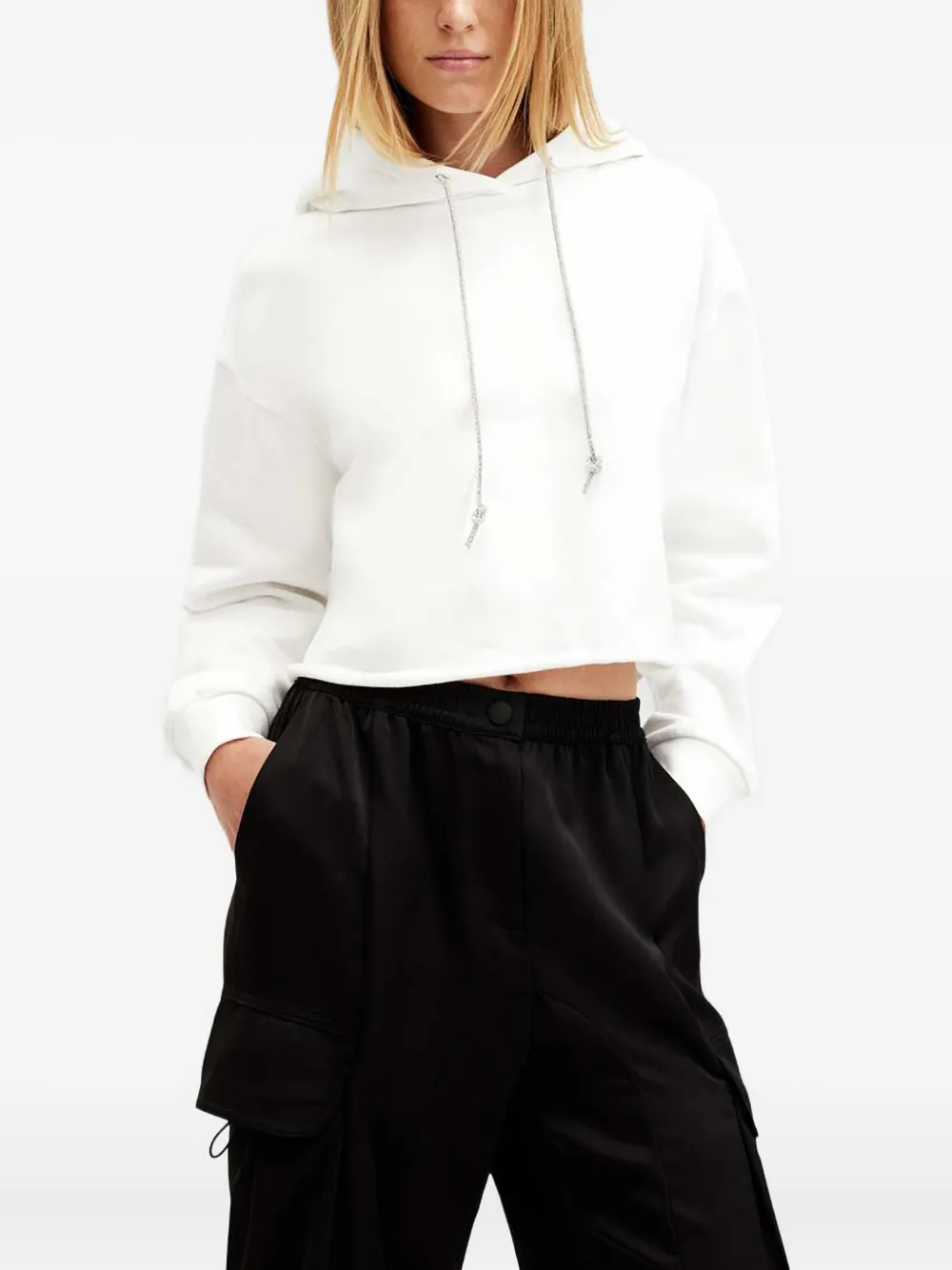 Allsaints Pippa Sparkle Embellished Drawcord Hoodie In White