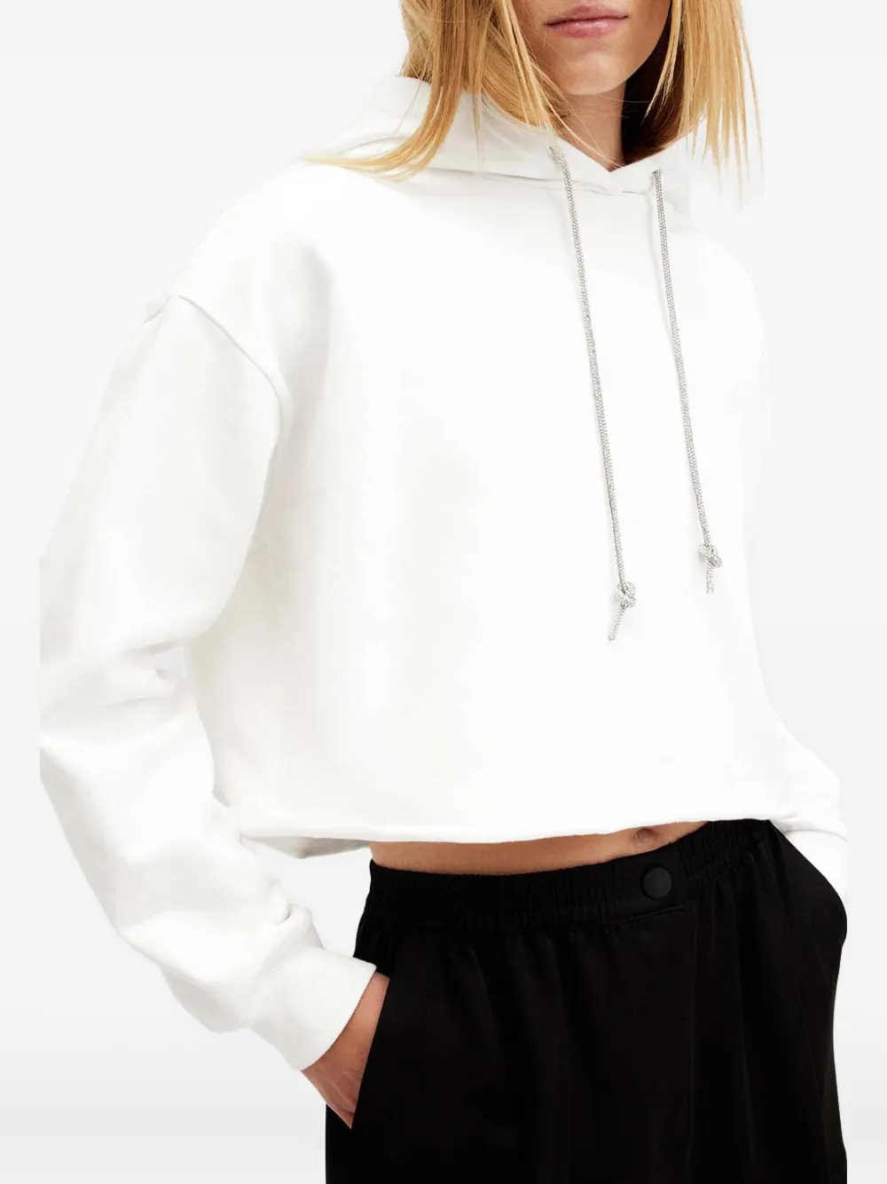 Allsaints Pippa Sparkle Embellished Drawcord Hoodie In White