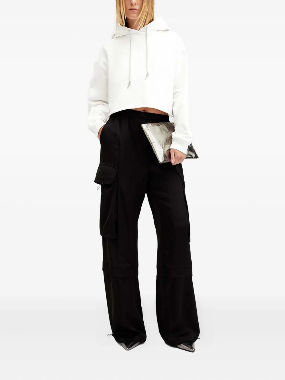 AllSaints Pippa chain-drawstring cropped hoodie - Wit