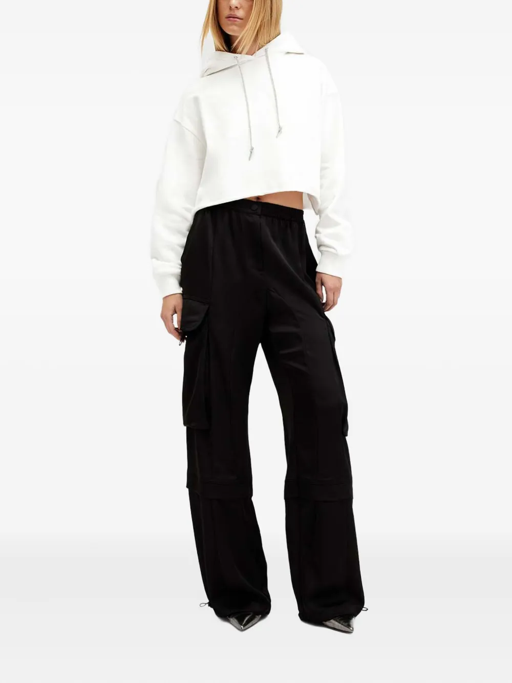 Allsaints Pippa Sparkle Embellished Drawcord Hoodie In White