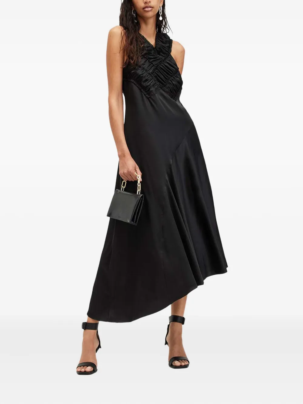 AllSaints Mahree cross-back ruffled dress - Zwart