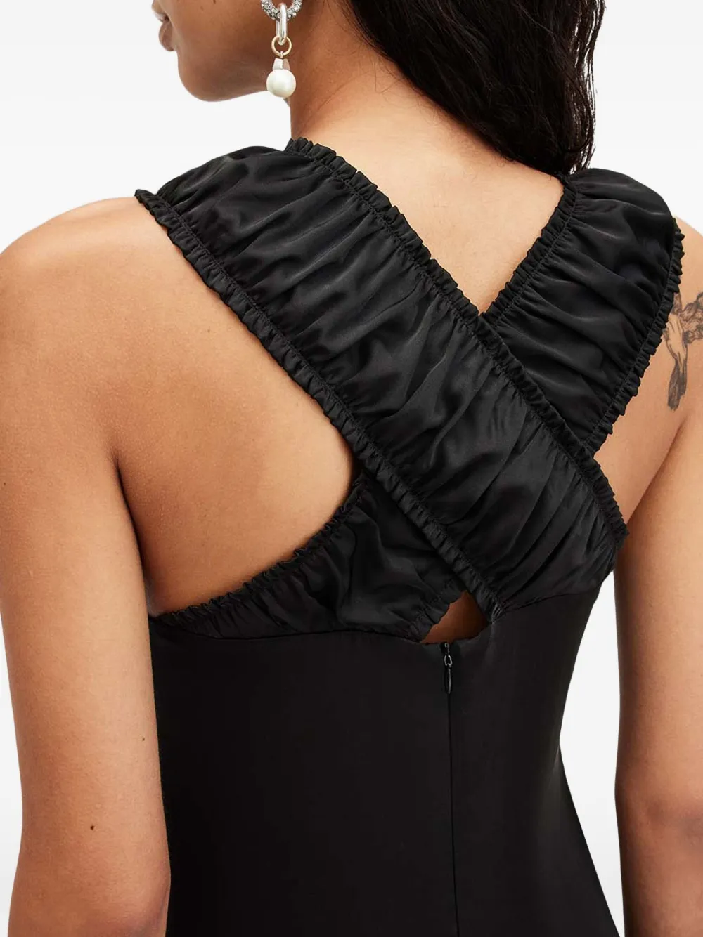 AllSaints Mahree jurk met gekruiste rug en ruches Zwart