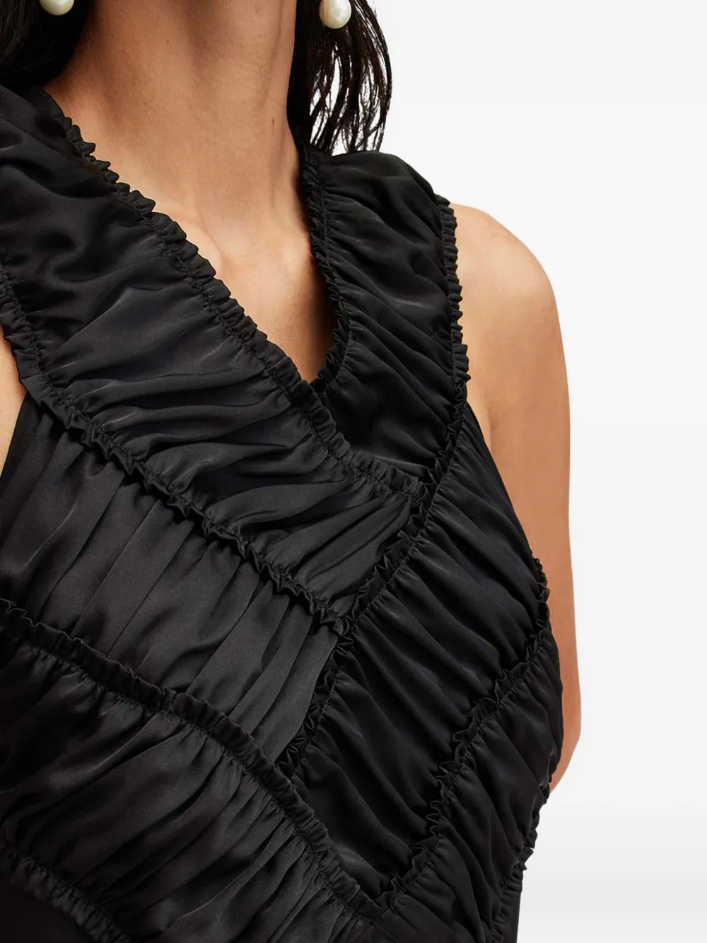 AllSaints Mahree jurk met gekruiste rug en ruches Zwart