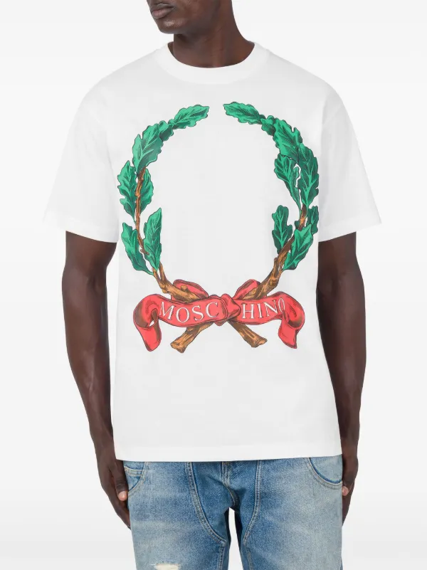 【関税&送料込み】Moschino Jersey T-Shirt With Laurel Prin Moschino Laurel-print Jersey T-shirt | White | FARFETCH