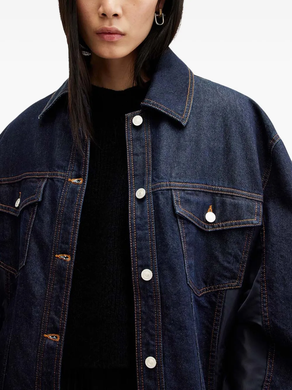 AllSaints Dillan jack met denim vlakken Blauw