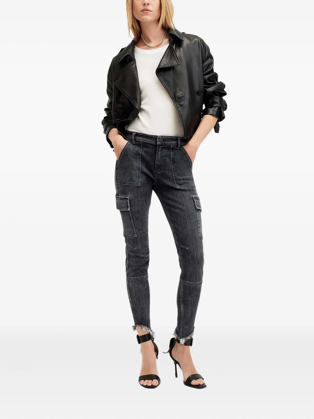 AllSaints Duran frayed cargo jeans - Zwart