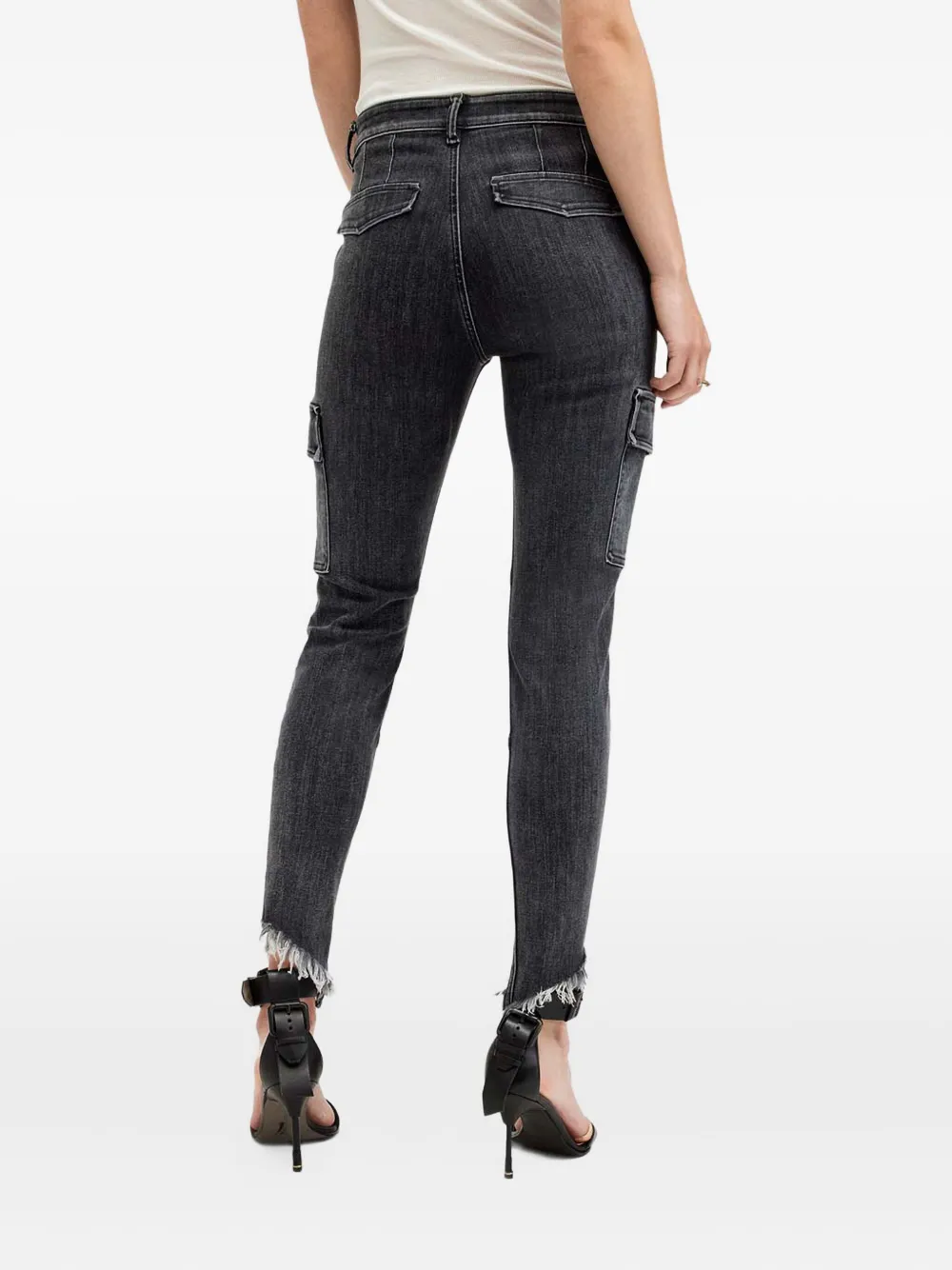 Allsaints Duran Frayed Cargo Jeans In Black