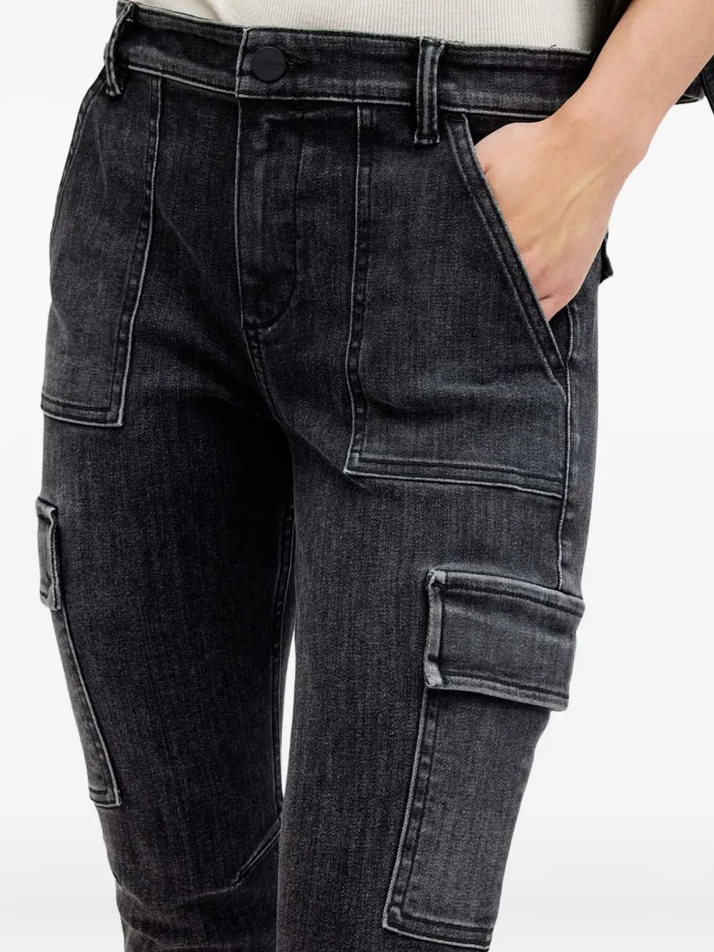 Allsaints Duran Frayed Cargo Jeans In Black