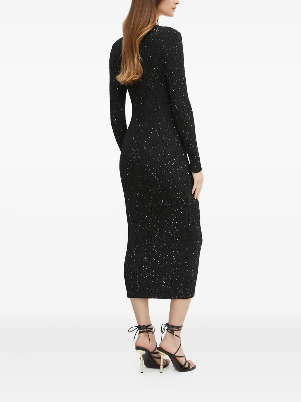 Hugo Boss Long-sleeved Knitted Dress With Sequin Embellishments In Black