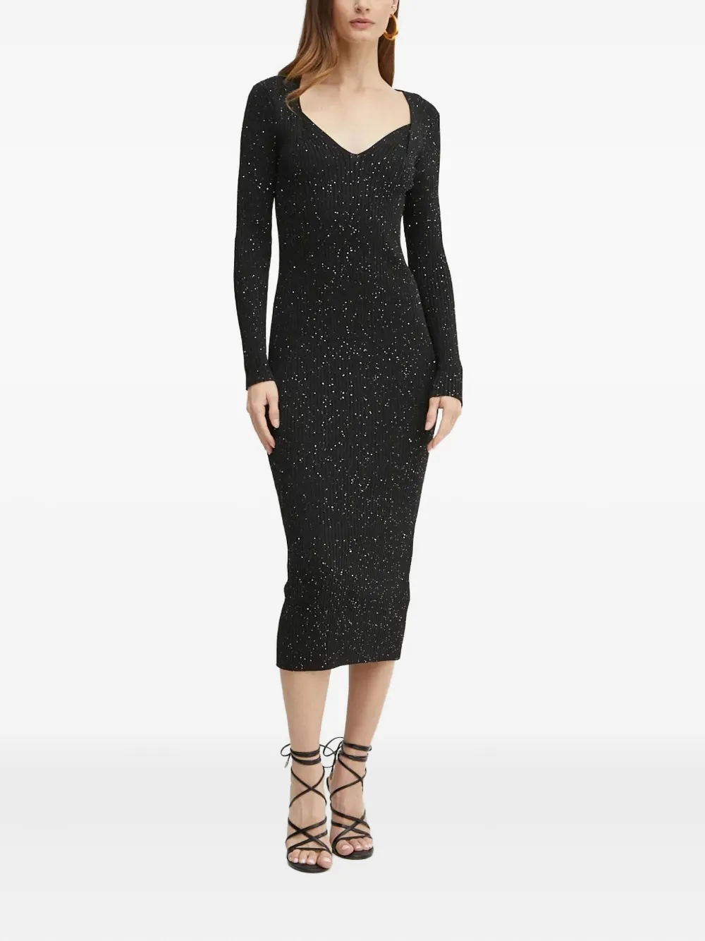 Hugo Boss Long-sleeved Knitted Dress With Sequin Embellishments In Black