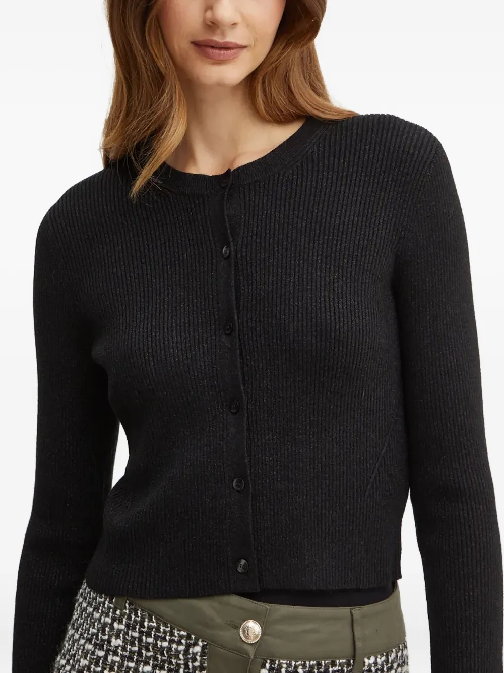 Hugo Boss Ribbed Buttoned Cardigan In Black