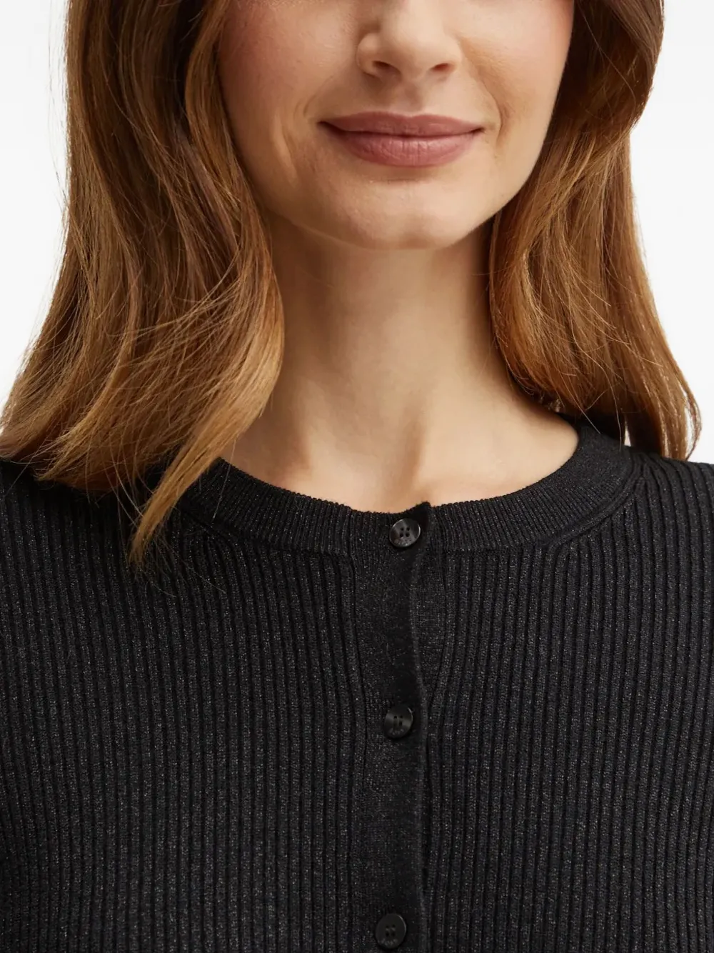 Hugo Boss Ribbed Buttoned Cardigan In Black