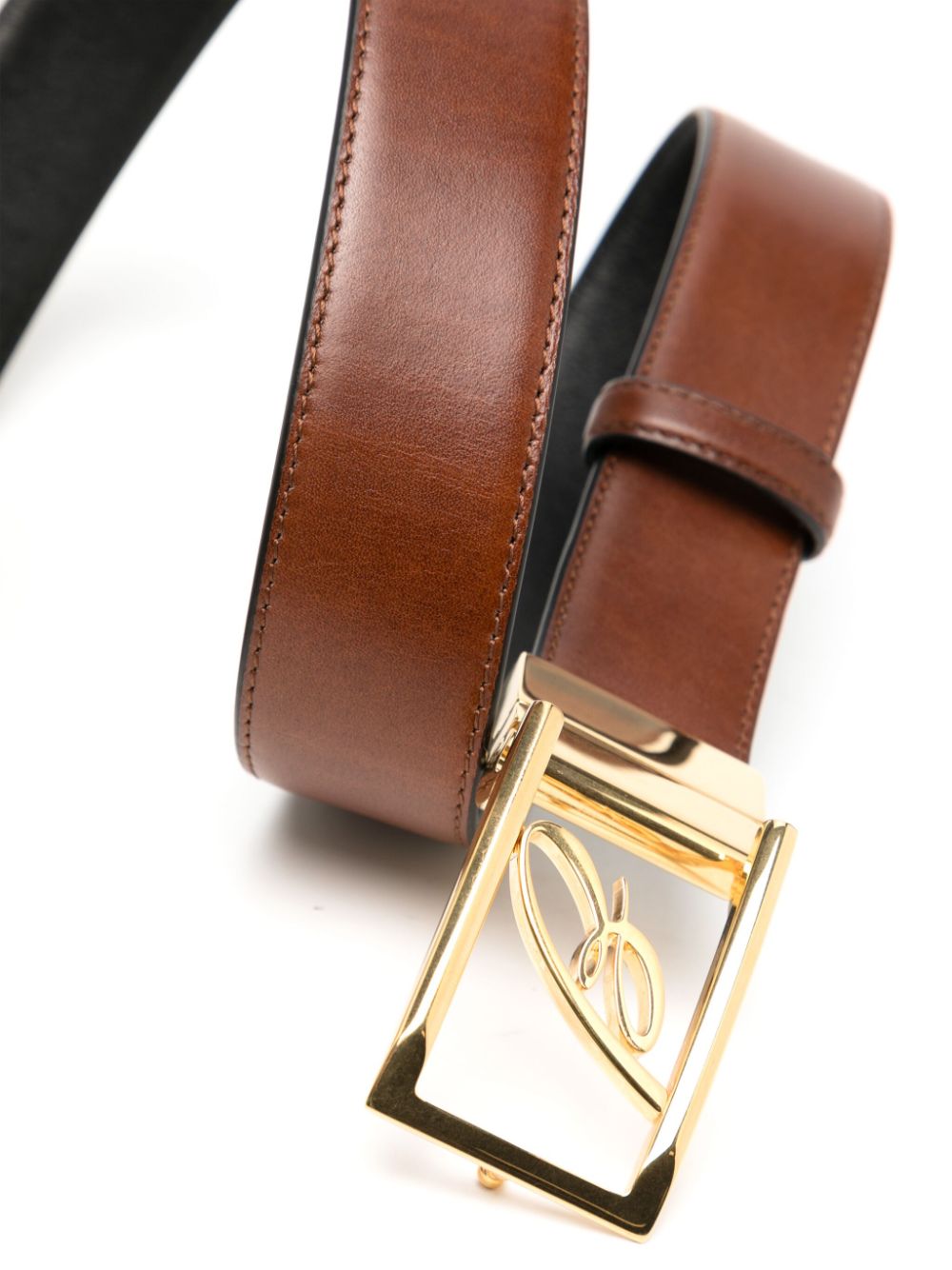 Shop Brioni Logo-buckle Reversible Leather Belt In 褐色