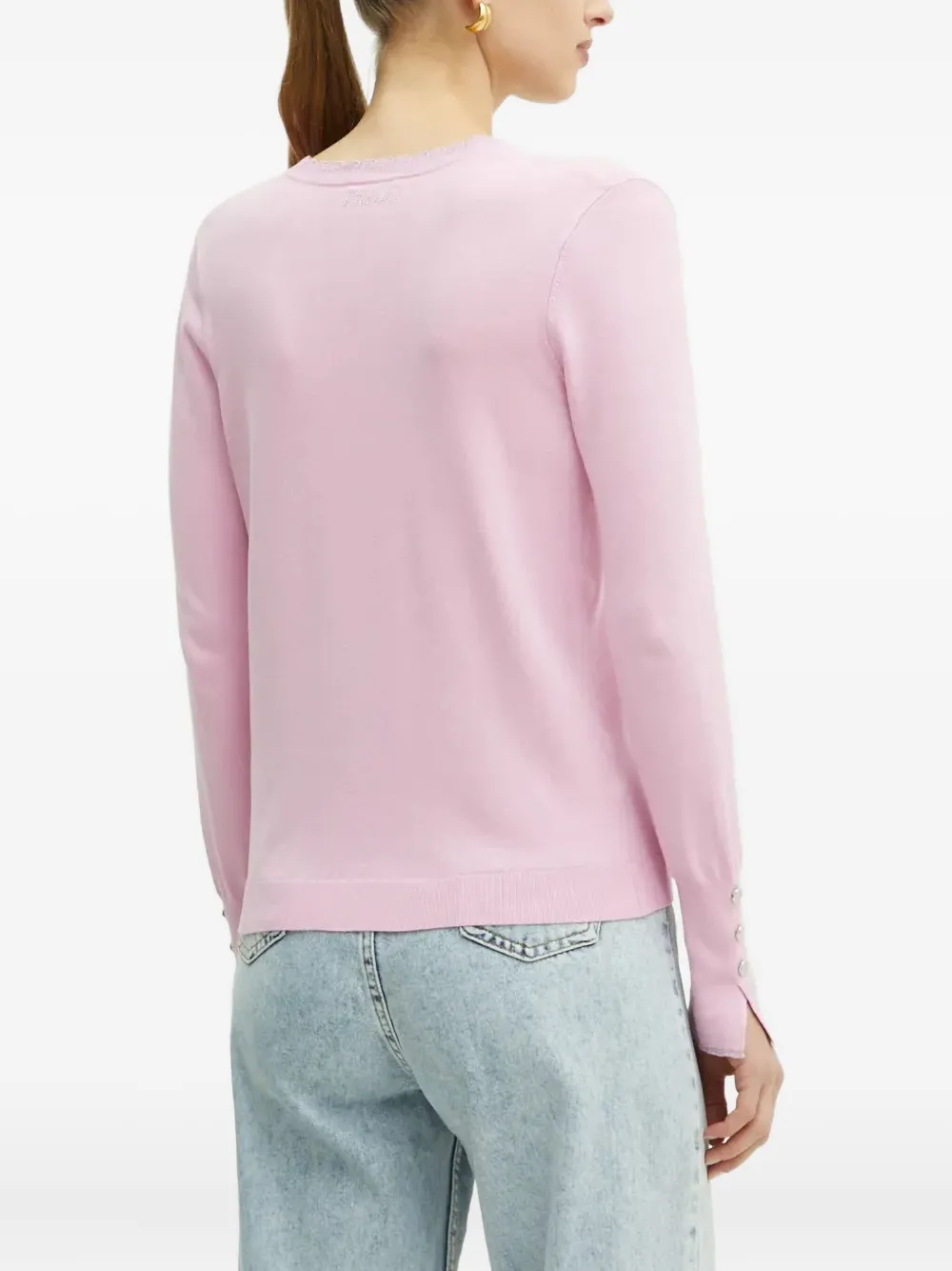 Liu •jo Scalloped-trim Button-fastening Cardigan In Pink