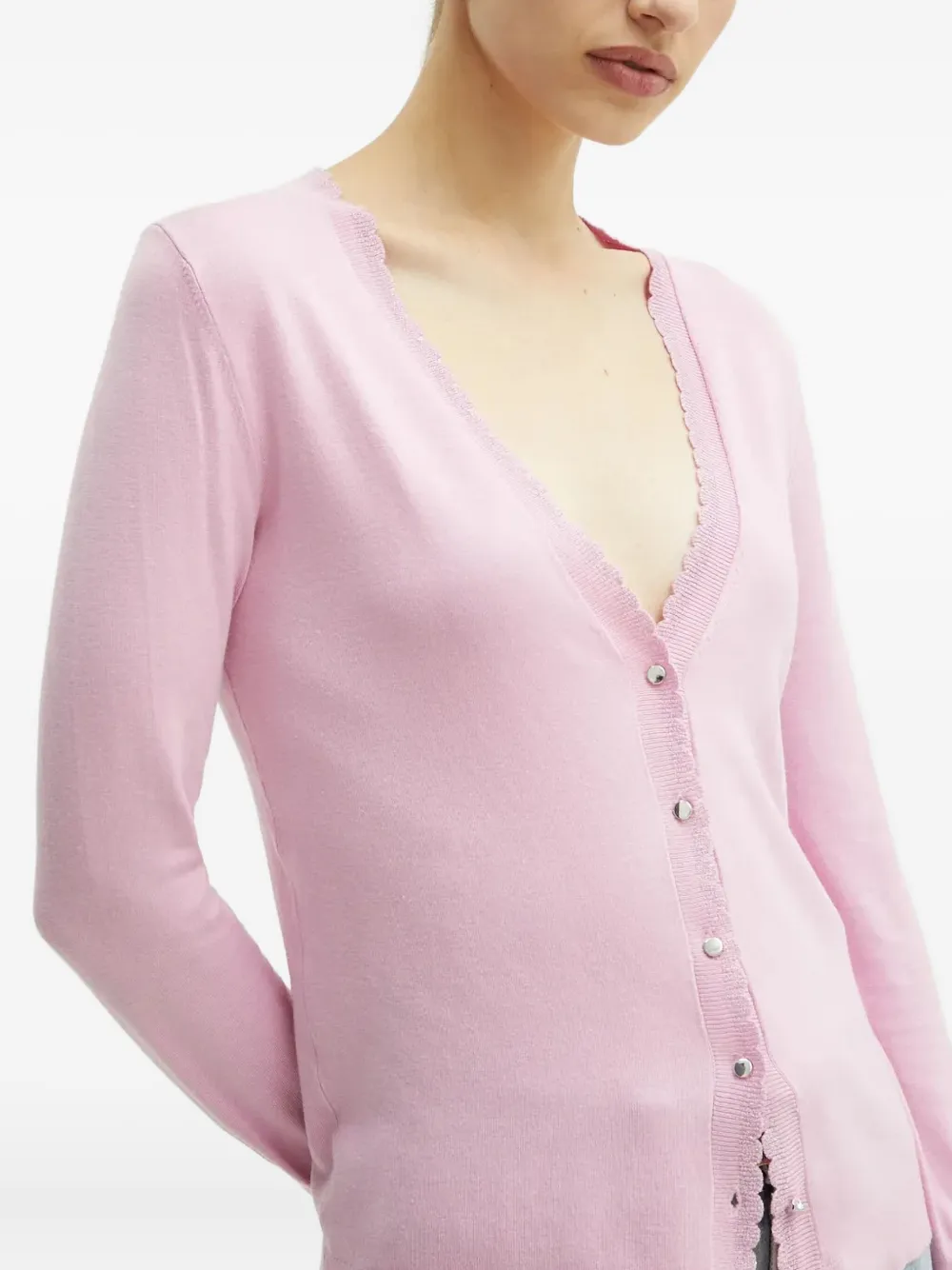 Liu •jo Scalloped-trim Button-fastening Cardigan In Pink