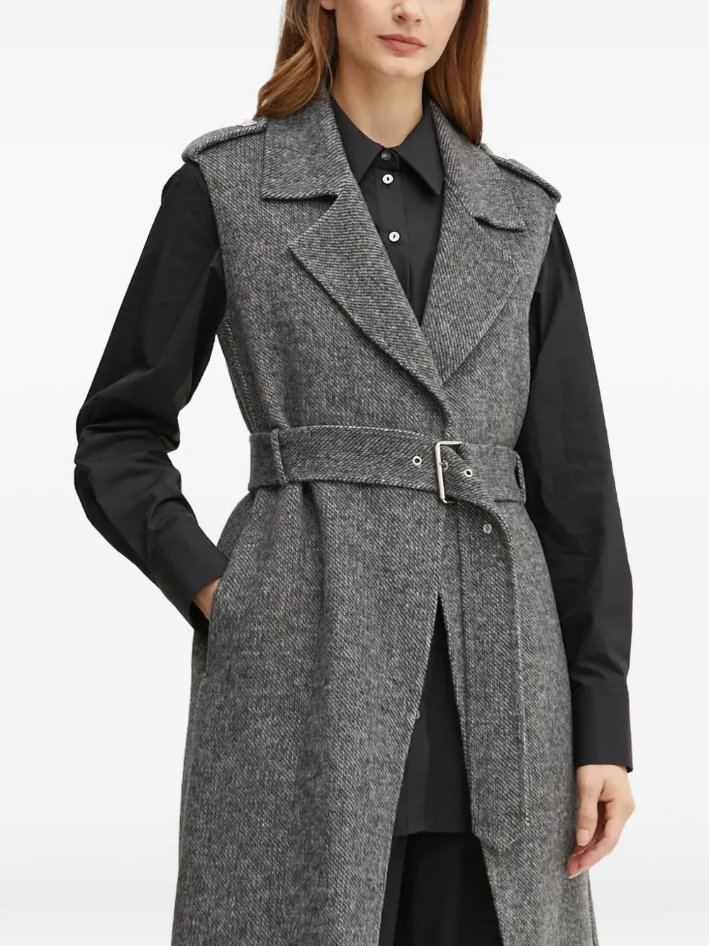 Liu •jo Lapel-collar Belted Waistcoat In Gray