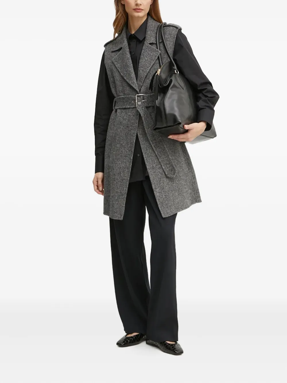 Liu •jo Lapel-collar Belted Waistcoat In Gray