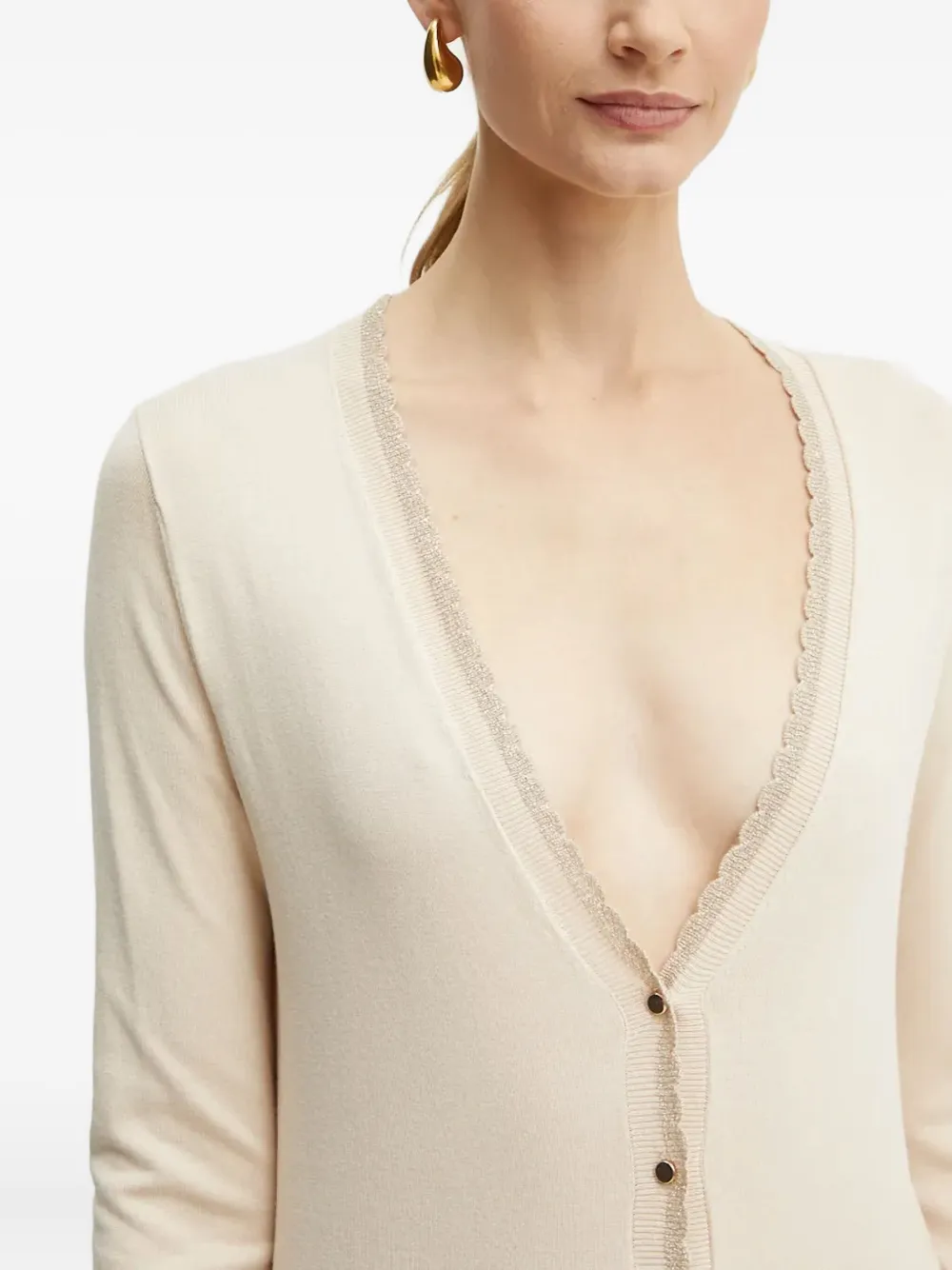 Liu •jo Scalloped-trim Button-fastening Cardigan In Neutral